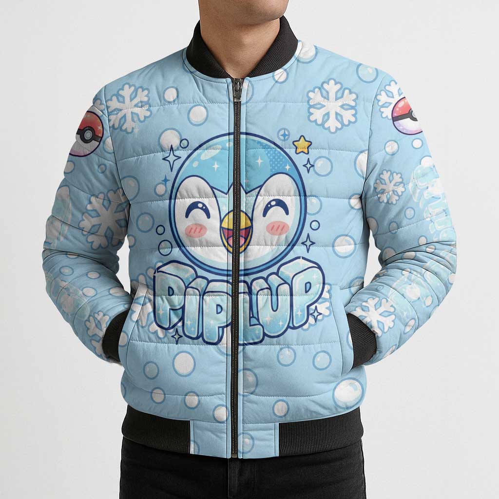 Piplup Bomber Puffer Jacket Cute Winter Snowflake Art