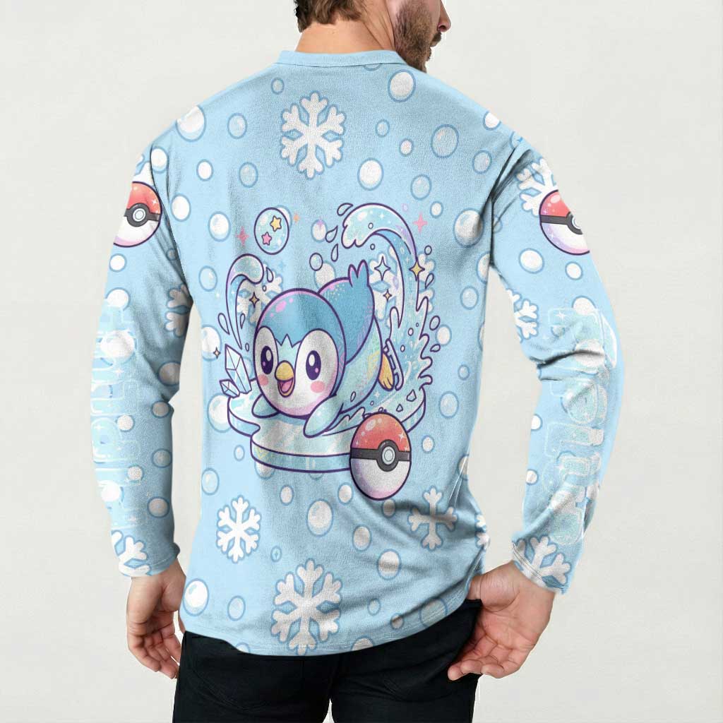 Piplup Button Sweatshirt Cute Winter Snowflake Art