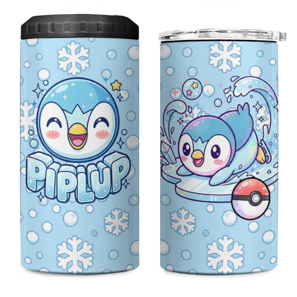 Piplup 4 in 1 Can Cooler Tumbler Cute Winter Snowflake Art