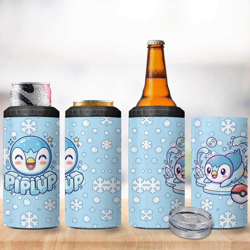 Piplup 4 in 1 Can Cooler Tumbler Cute Winter Snowflake Art