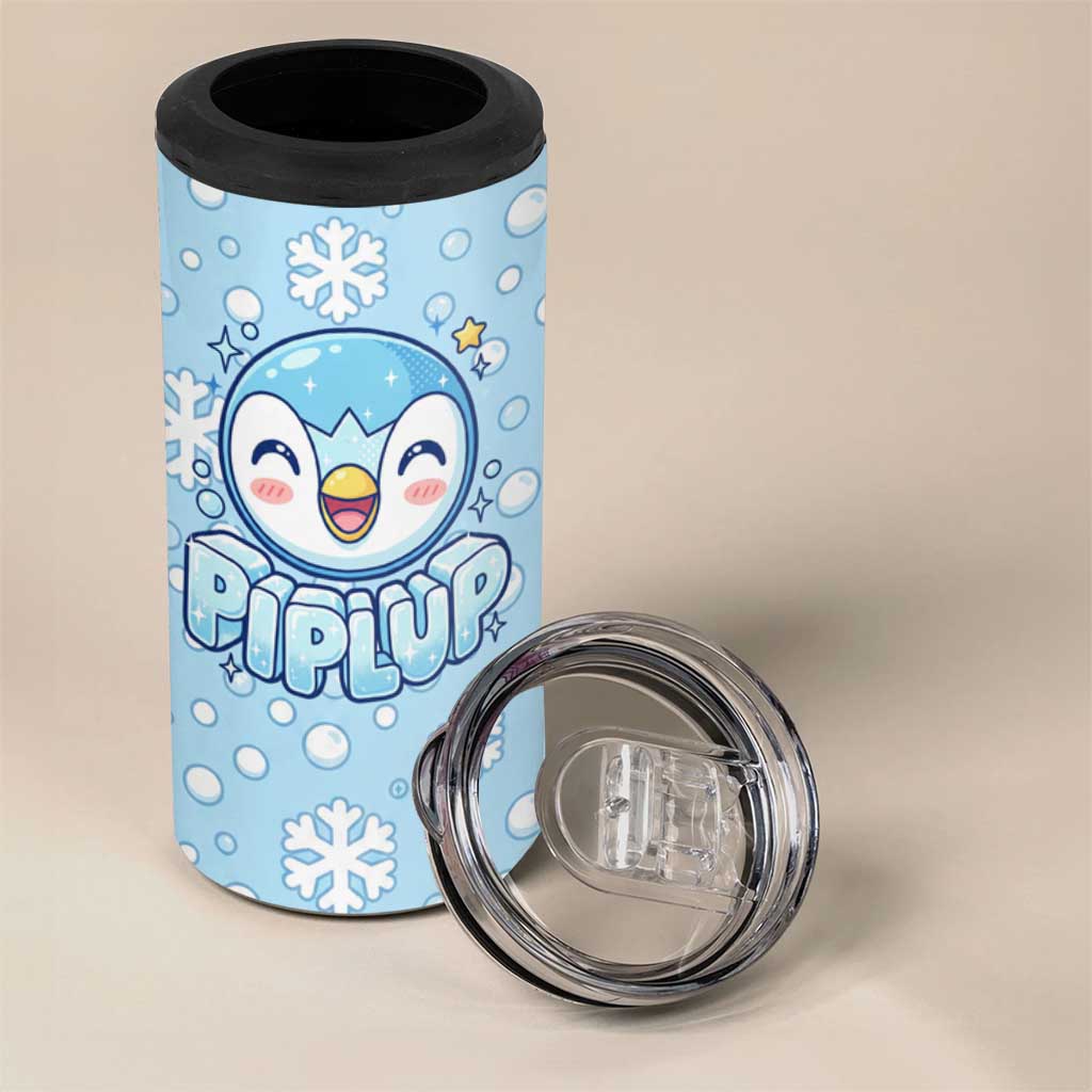 Piplup 4 in 1 Can Cooler Tumbler Cute Winter Snowflake Art