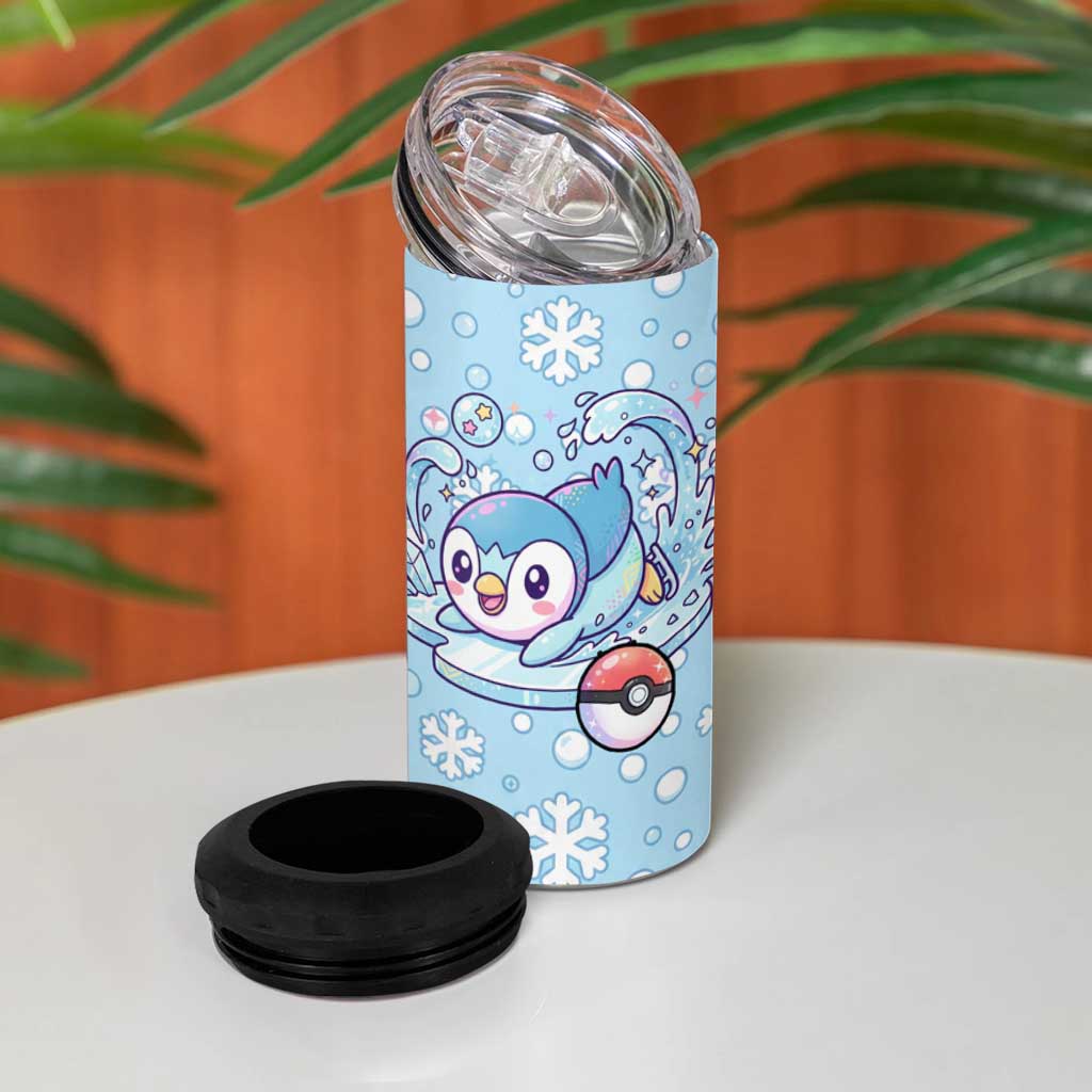 Piplup 4 in 1 Can Cooler Tumbler Cute Winter Snowflake Art
