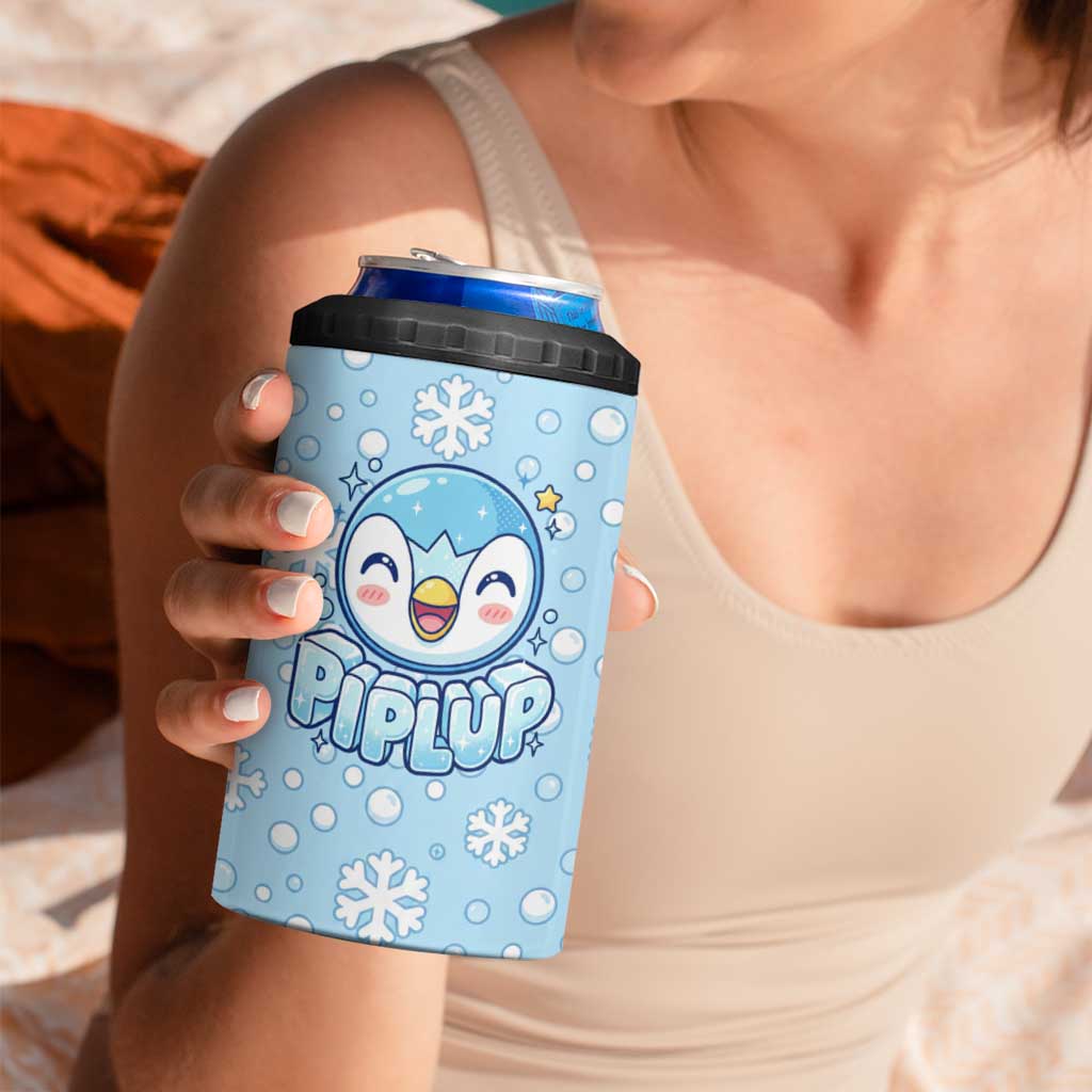 Piplup 4 in 1 Can Cooler Tumbler Cute Winter Snowflake Art