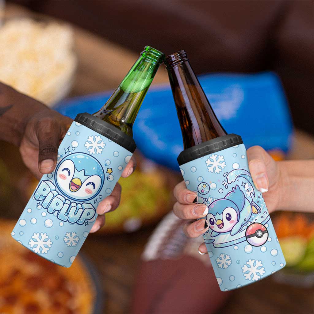 Piplup 4 in 1 Can Cooler Tumbler Cute Winter Snowflake Art