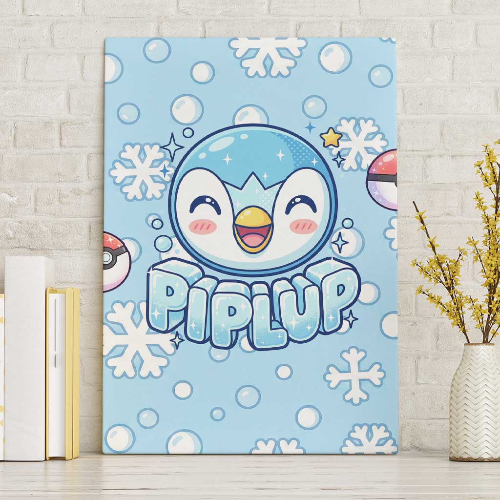 Piplup Canvas Wall Art Cute Winter Snowflake Art