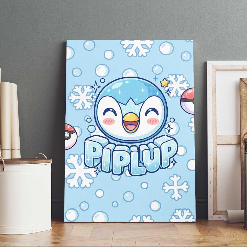 Piplup Canvas Wall Art Cute Winter Snowflake Art