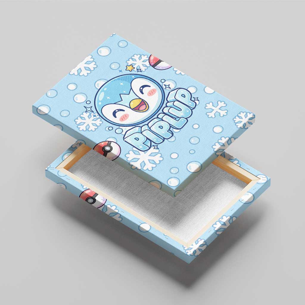 Piplup Canvas Wall Art Cute Winter Snowflake Art