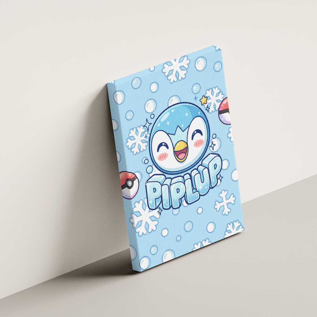 Piplup Canvas Wall Art Cute Winter Snowflake Art