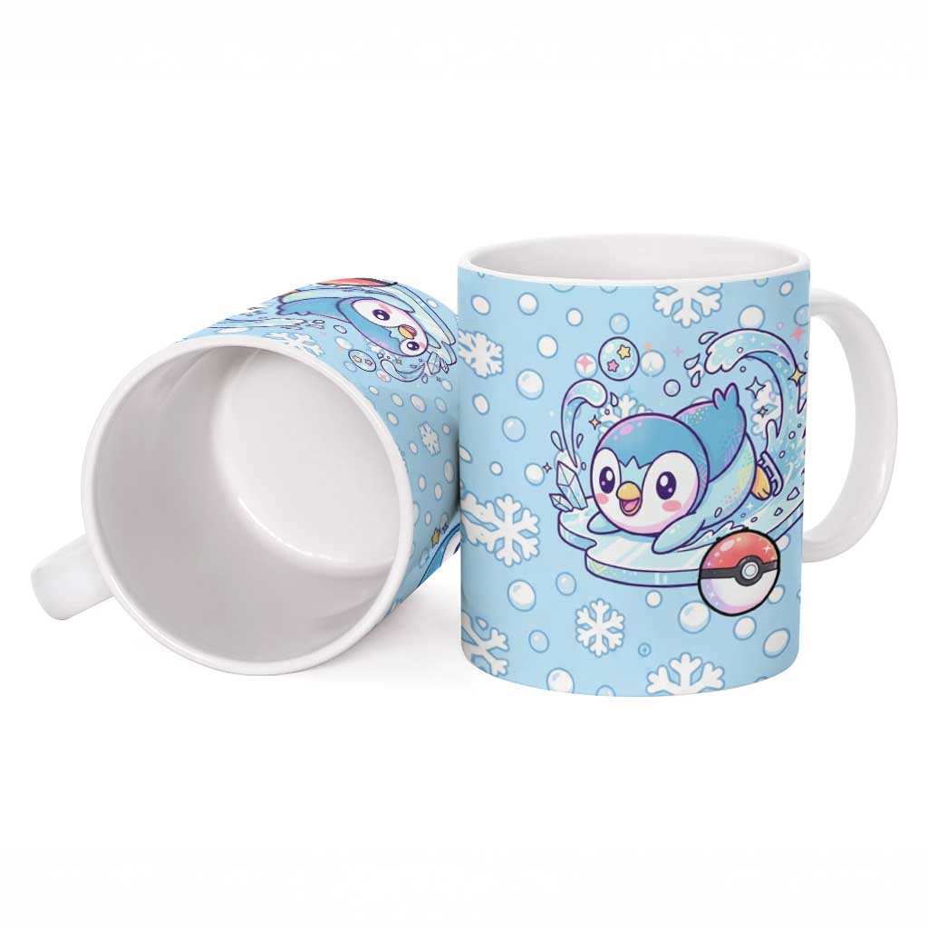 Piplup Ceramic Mug Cute Winter Snowflake Art