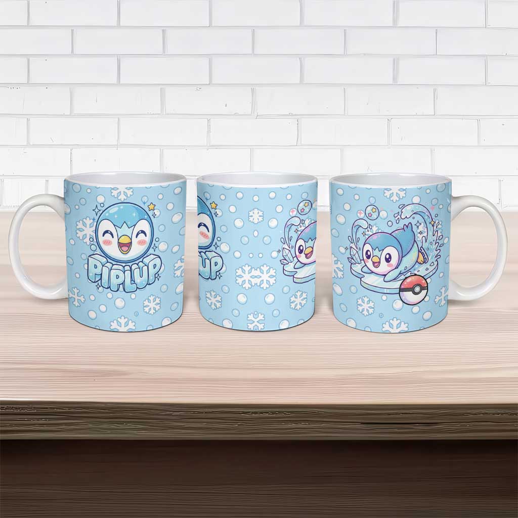 Piplup Ceramic Mug Cute Winter Snowflake Art