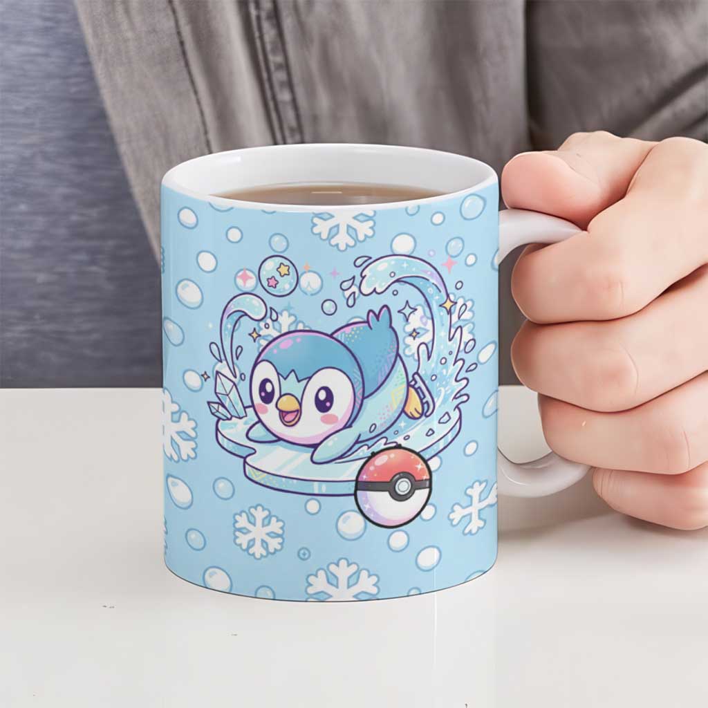 Piplup Ceramic Mug Cute Winter Snowflake Art