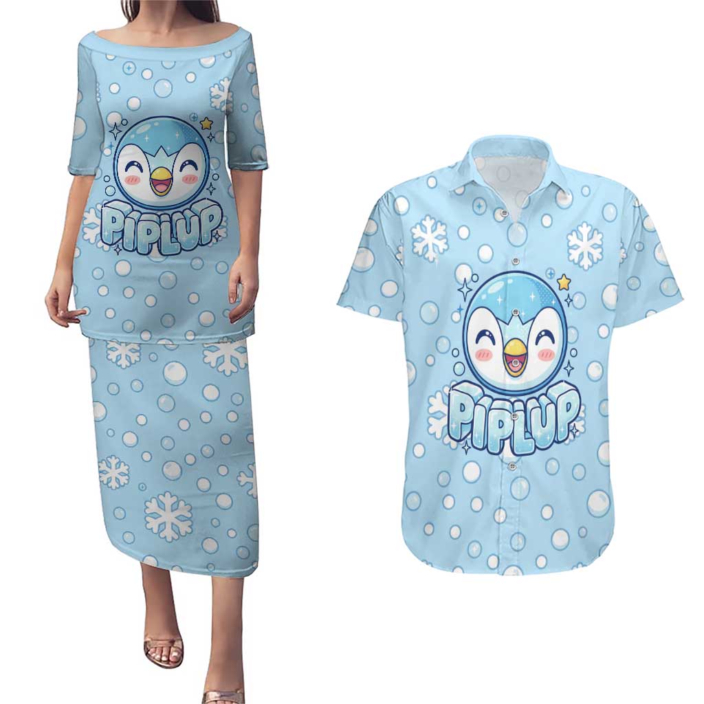 Piplup Couples Matching Puletasi and Hawaiian Shirt Cute Winter Snowflake Art