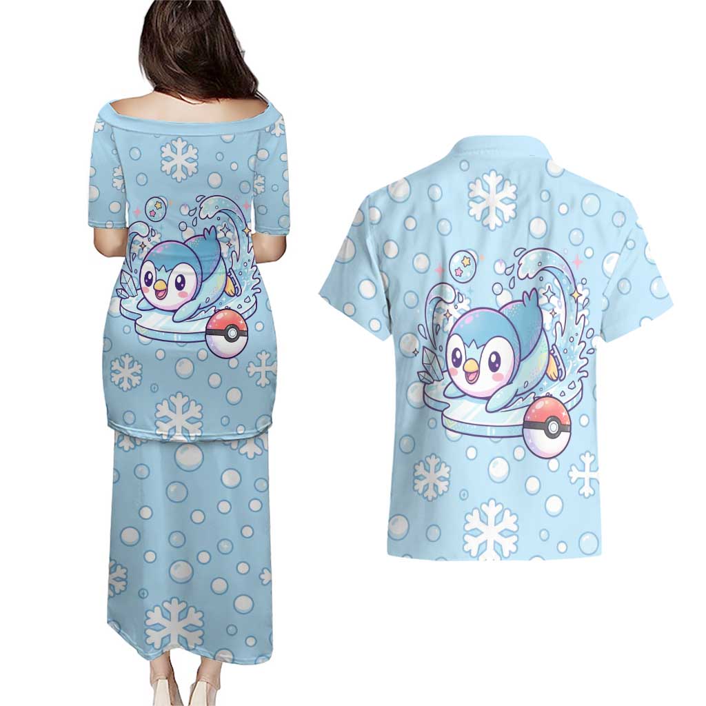 Piplup Couples Matching Puletasi and Hawaiian Shirt Cute Winter Snowflake Art