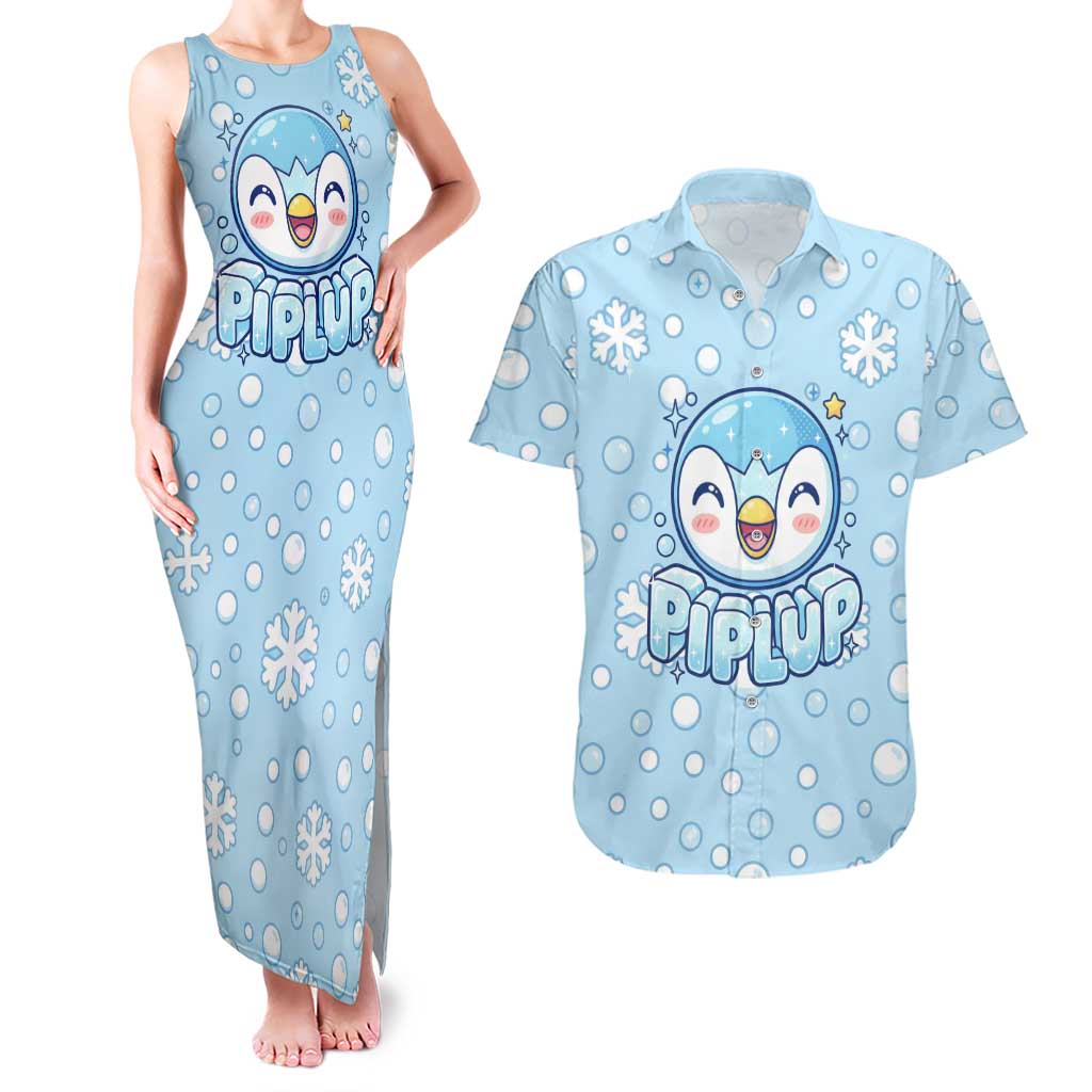 Piplup Couples Matching Tank Maxi Dress and Hawaiian Shirt Cute Winter Snowflake Art