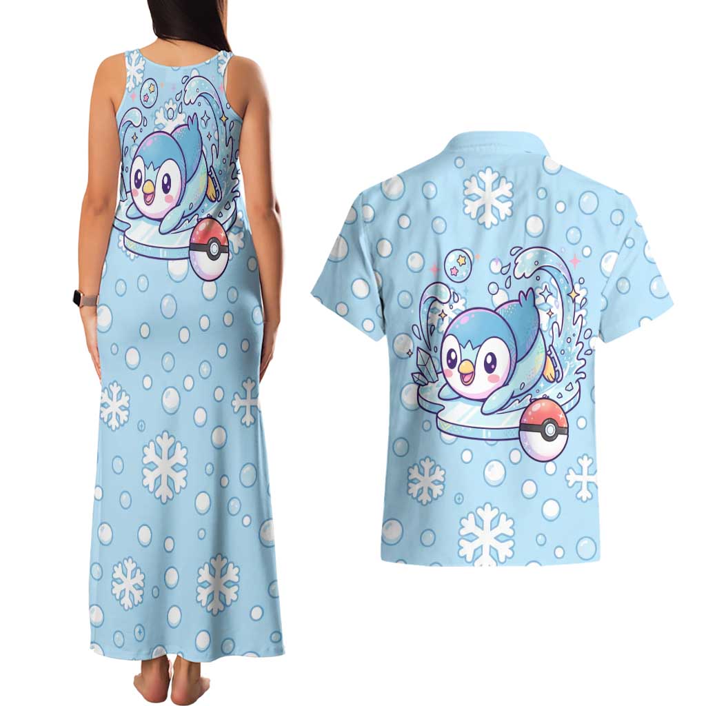 Piplup Couples Matching Tank Maxi Dress and Hawaiian Shirt Cute Winter Snowflake Art
