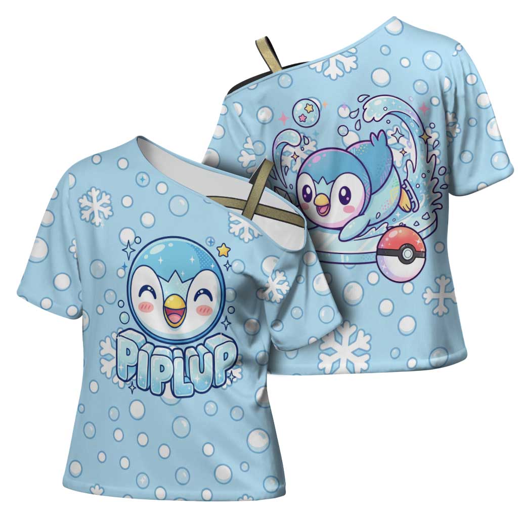 Piplup Cross Shoulder Shirt Cute Winter Snowflake Art