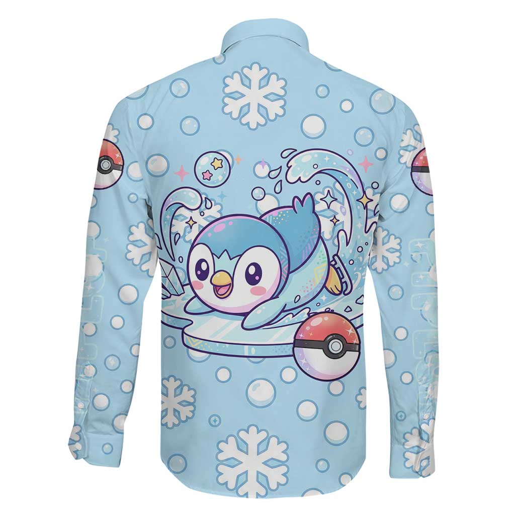 Piplup Family Matching Long Sleeve Bodycon Dress and Hawaiian Shirt Cute Winter Snowflake Art
