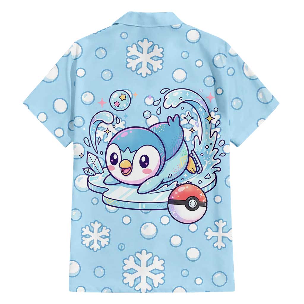 Piplup Family Matching Off The Shoulder Long Sleeve Dress and Hawaiian Shirt Cute Winter Snowflake Art