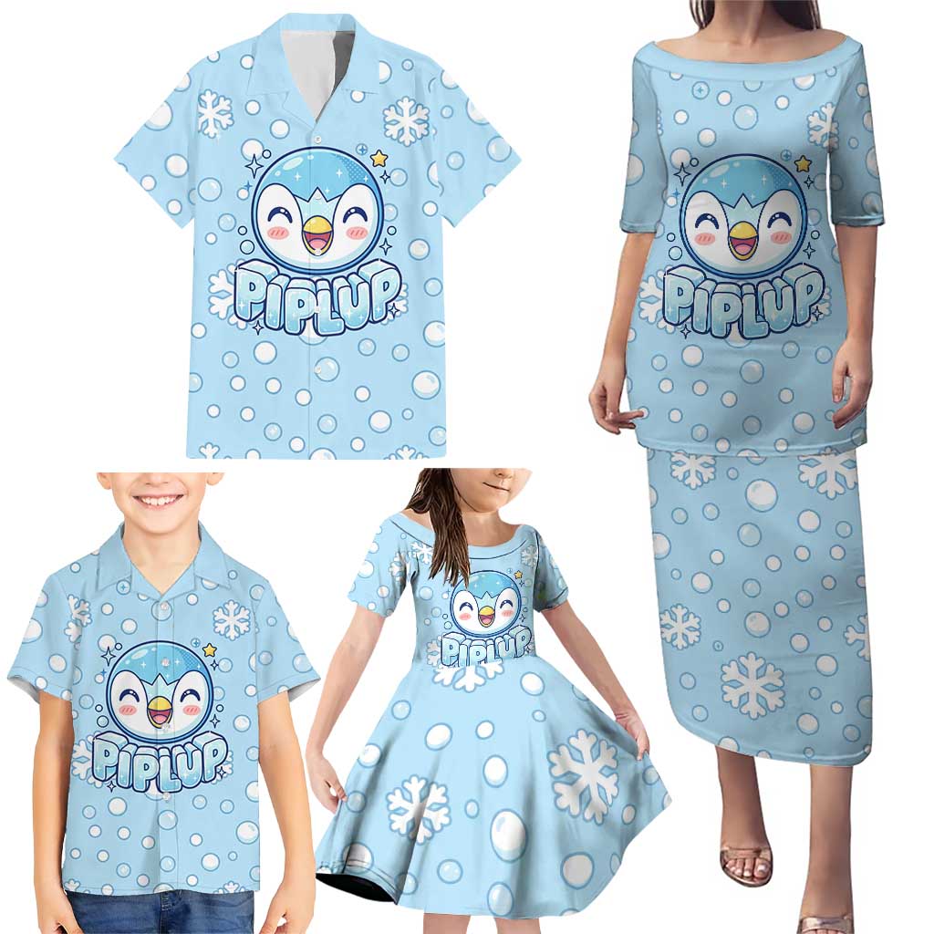 Piplup Family Matching Puletasi and Hawaiian Shirt Cute Winter Snowflake Art
