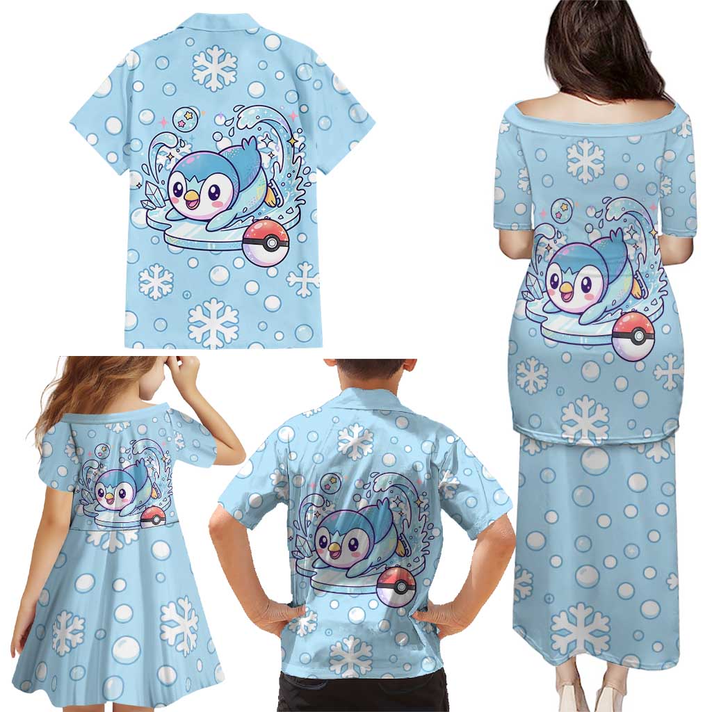 Piplup Family Matching Puletasi and Hawaiian Shirt Cute Winter Snowflake Art
