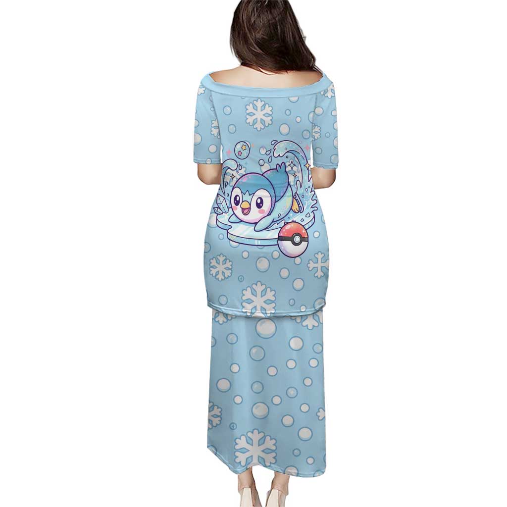 Piplup Family Matching Puletasi and Hawaiian Shirt Cute Winter Snowflake Art