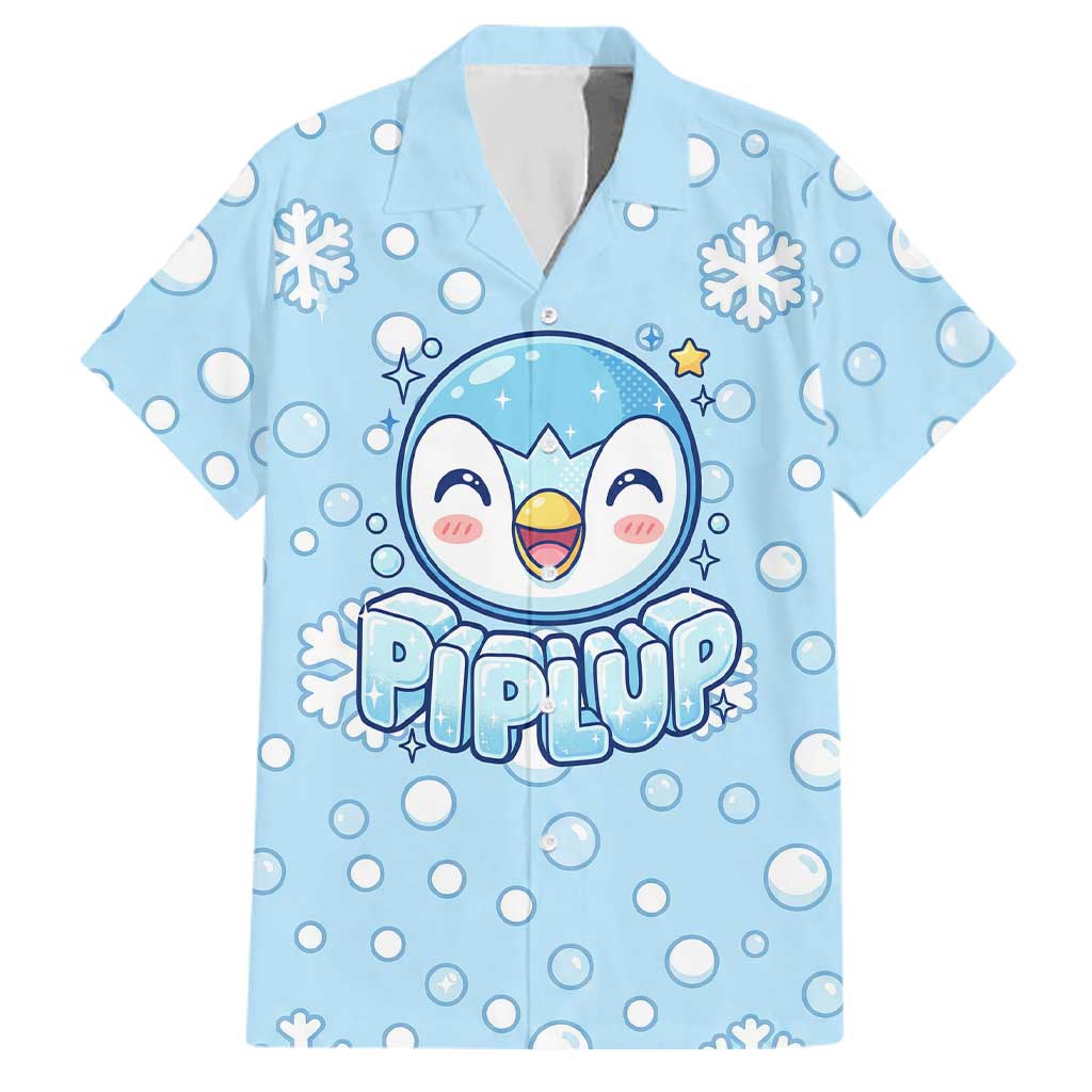 Piplup Family Matching Short Sleeve Bodycon Dress and Hawaiian Shirt Cute Winter Snowflake Art