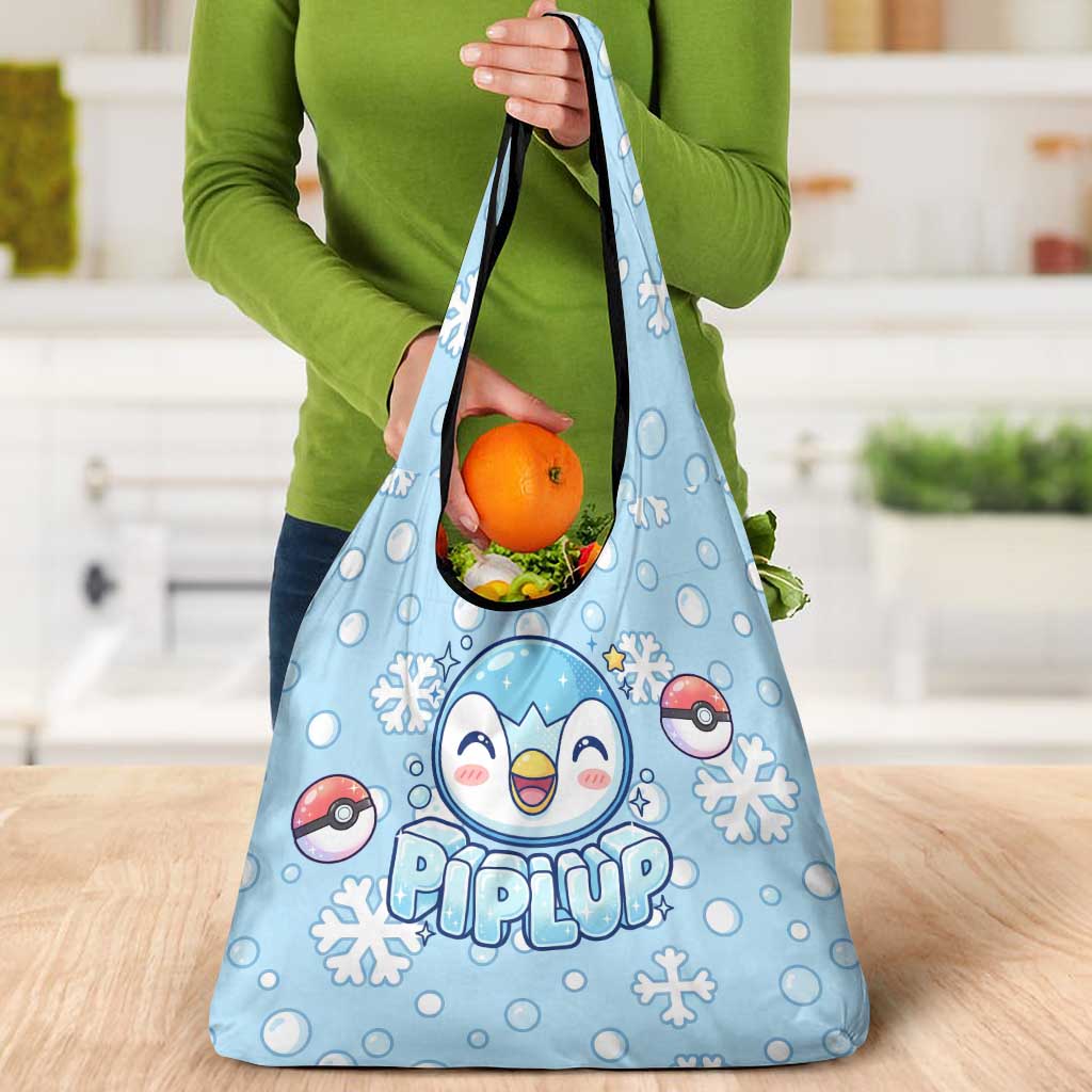 Piplup Grocery Bag Cute Winter Snowflake Art