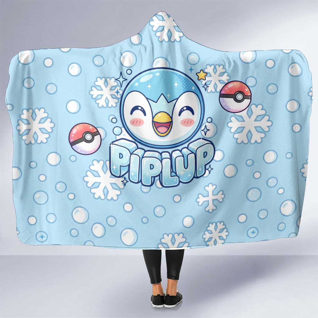 Piplup Hooded Blanket Cute Winter Snowflake Art