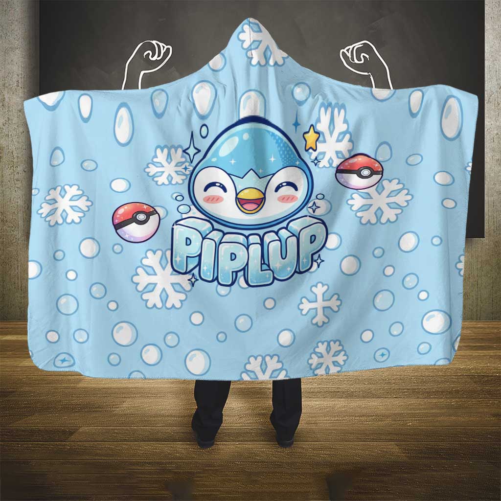 Piplup Hooded Blanket Cute Winter Snowflake Art