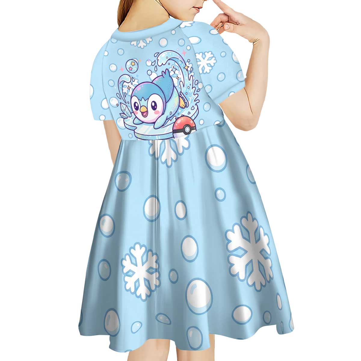 Piplup Kid Short Sleeve Dress Cute Winter Snowflake Art