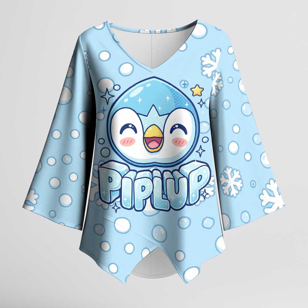 Piplup Kimono Sleeve Blouse Cute Winter Snowflake Art