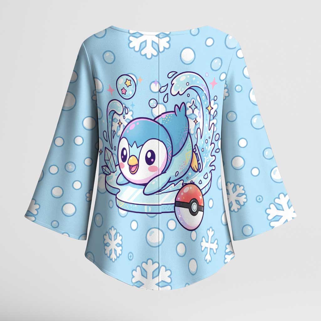 Piplup Kimono Sleeve Blouse Cute Winter Snowflake Art