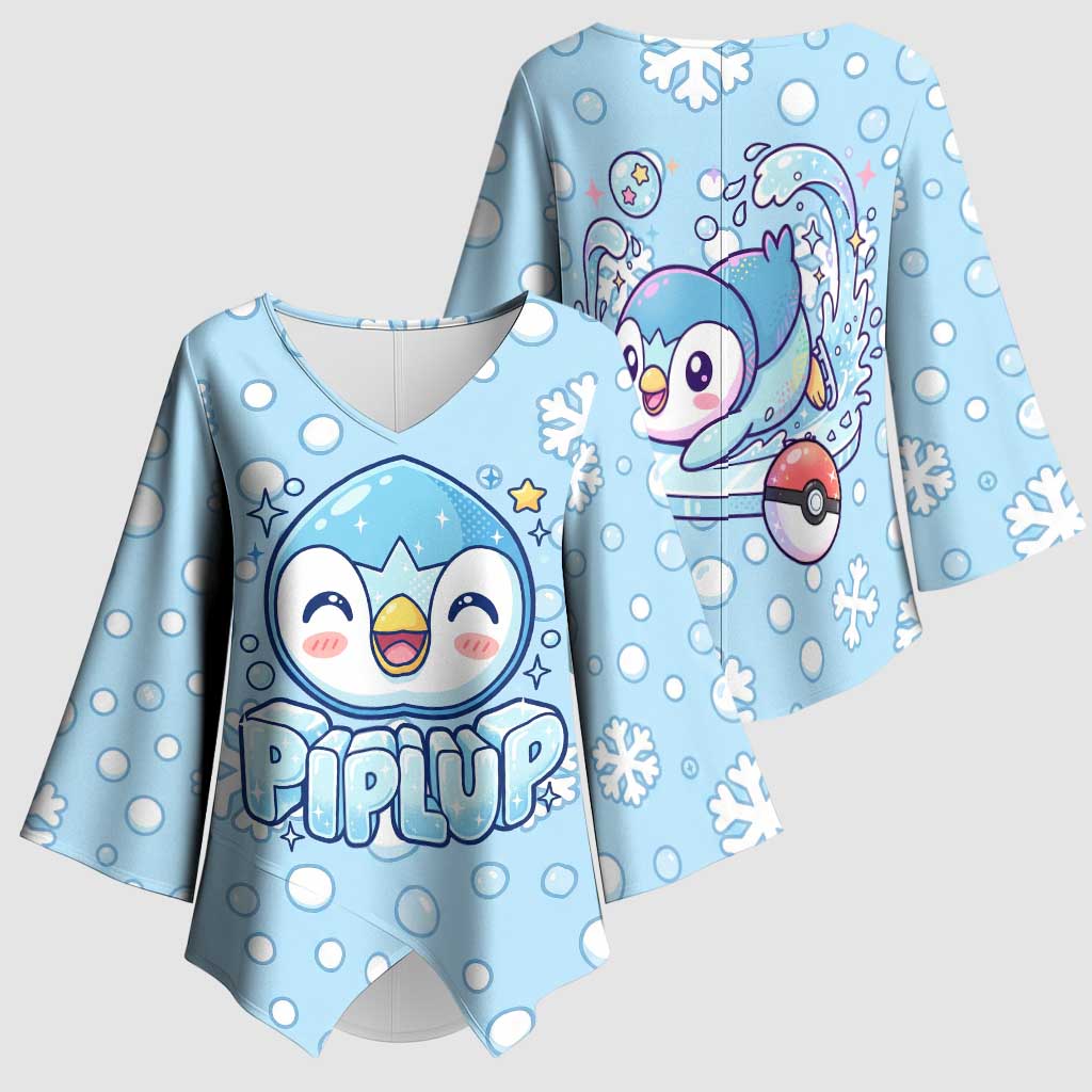 Piplup Kimono Sleeve Blouse Cute Winter Snowflake Art