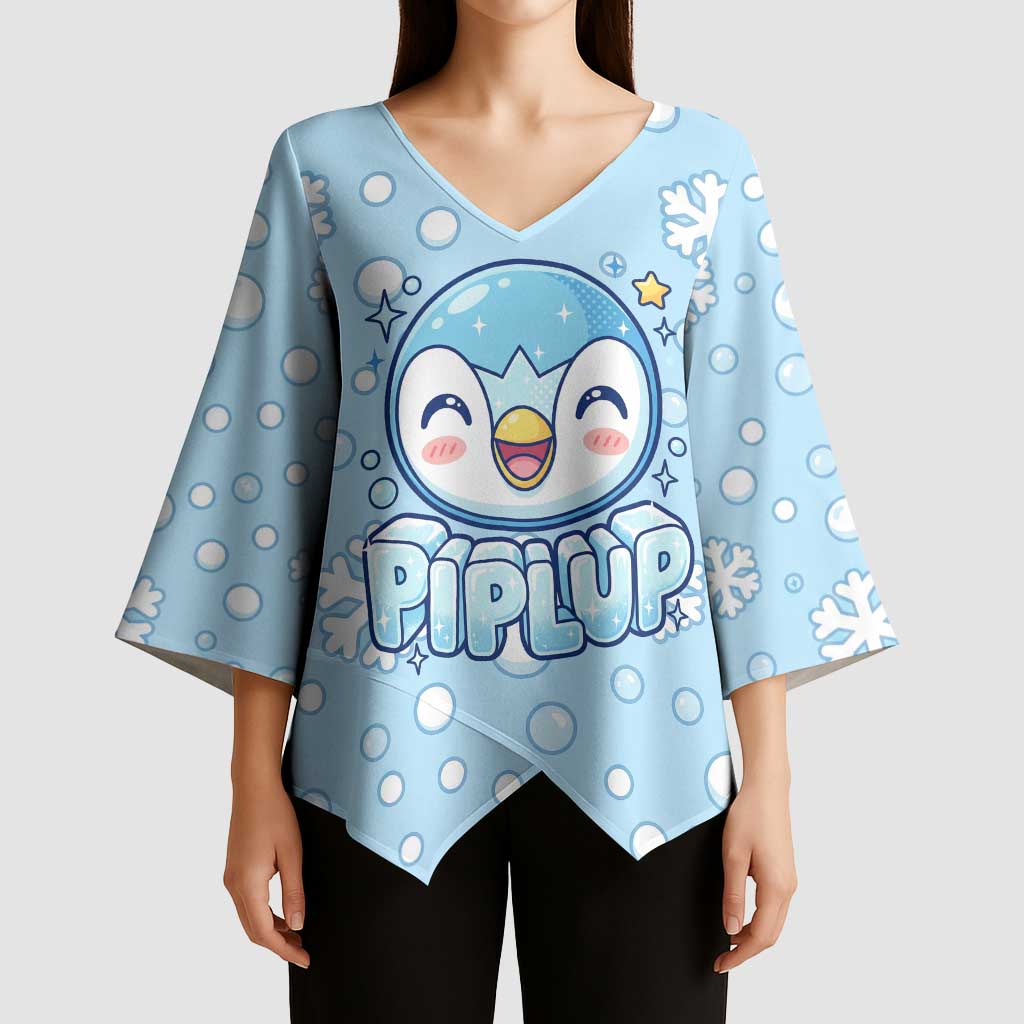 Piplup Kimono Sleeve Blouse Cute Winter Snowflake Art