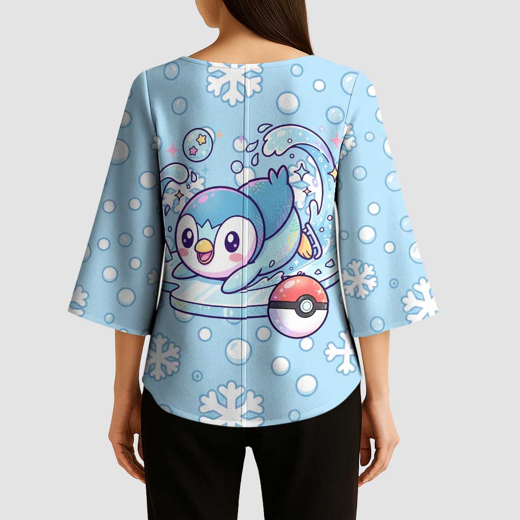 Piplup Kimono Sleeve Blouse Cute Winter Snowflake Art