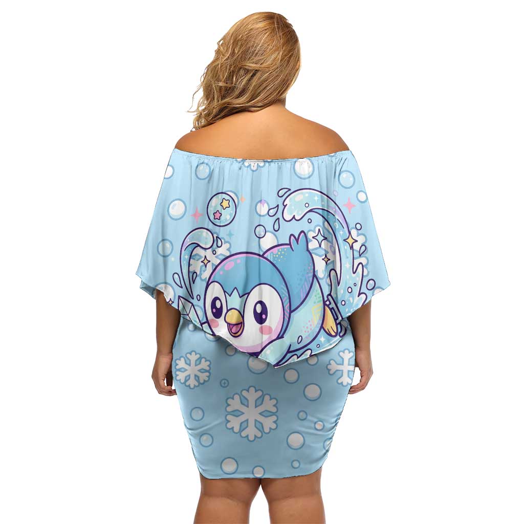 Piplup Off Shoulder Short Dress Cute Winter Snowflake Art