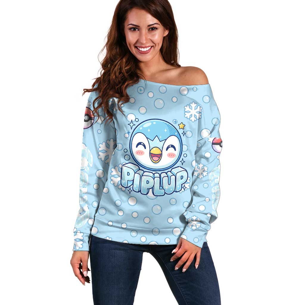 Piplup Off Shoulder Sweater Cute Winter Snowflake Art