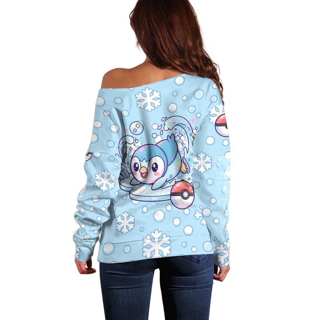 Piplup Off Shoulder Sweater Cute Winter Snowflake Art