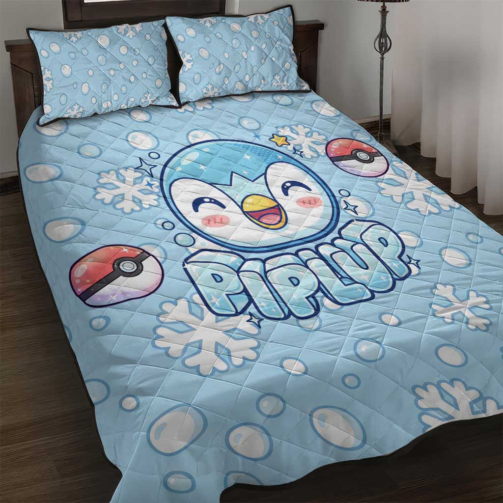 Piplup Quilt Bed Set Cute Winter Snowflake Art