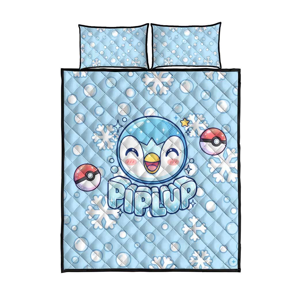 Piplup Quilt Bed Set Cute Winter Snowflake Art