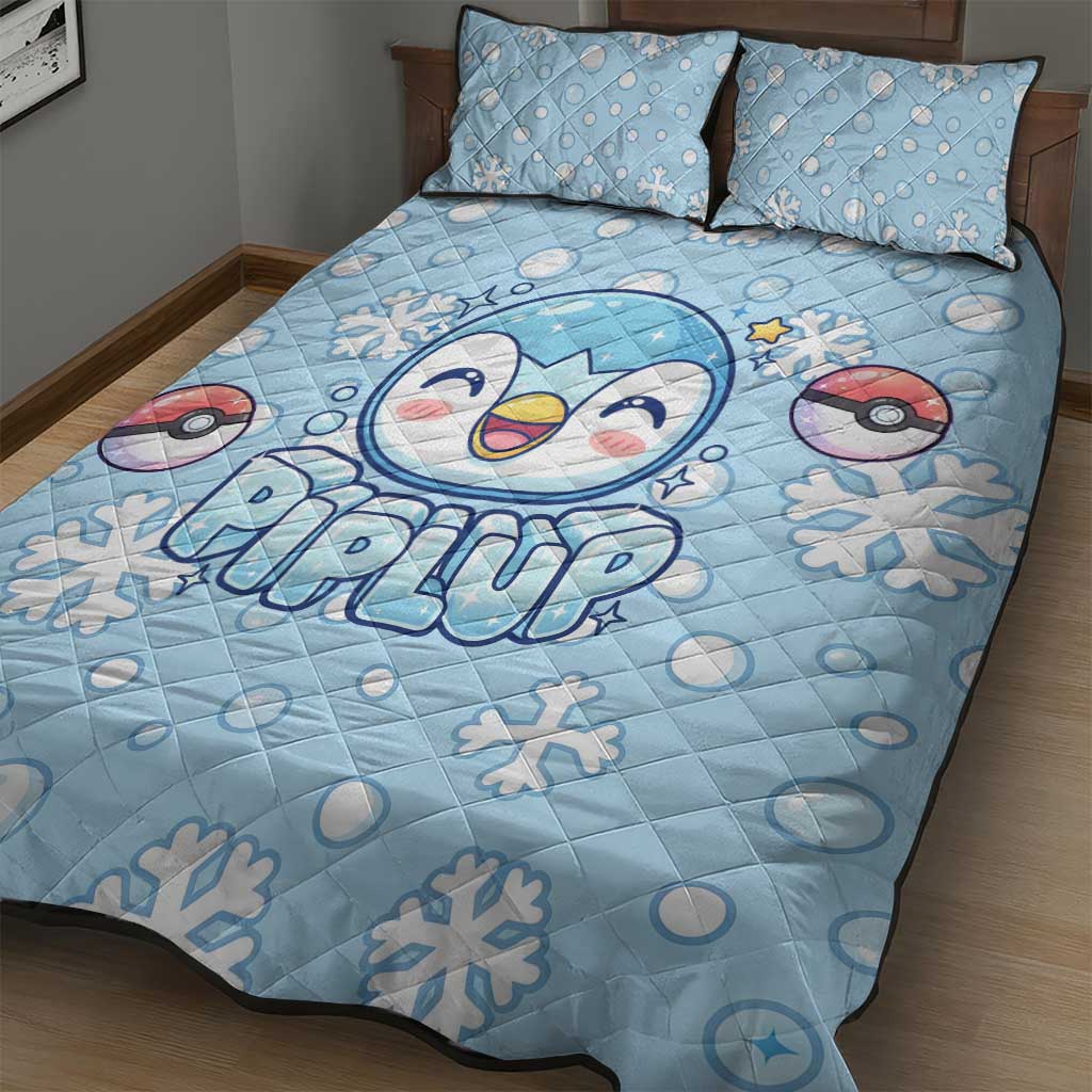 Piplup Quilt Bed Set Cute Winter Snowflake Art