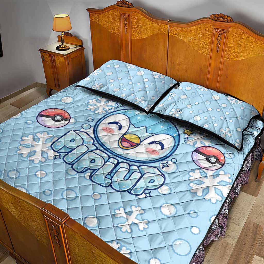 Piplup Quilt Bed Set Cute Winter Snowflake Art