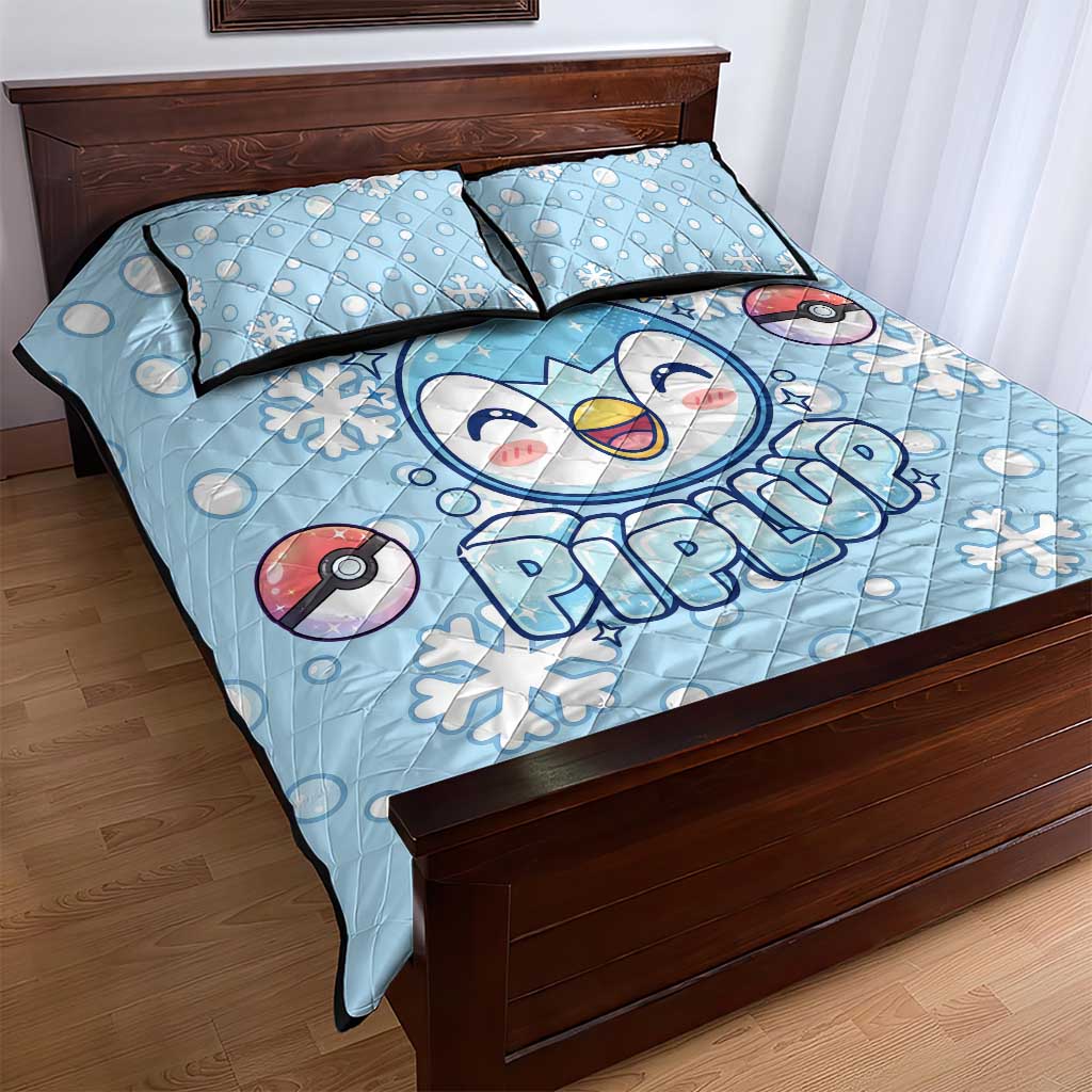 Piplup Quilt Bed Set Cute Winter Snowflake Art