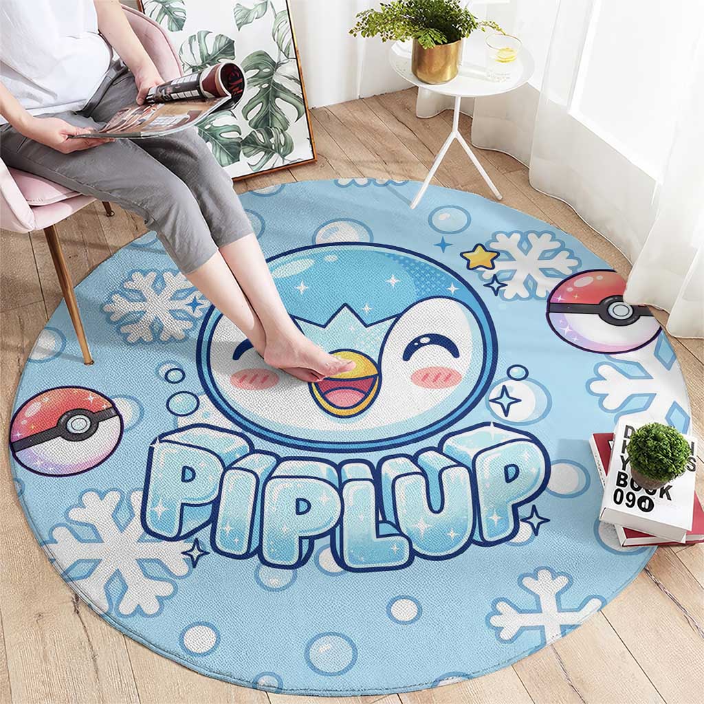 Piplup Round Carpet Cute Winter Snowflake Art