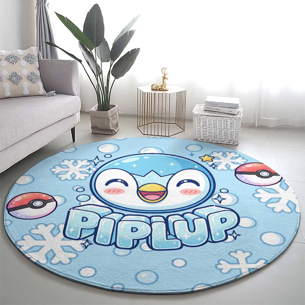 Piplup Round Carpet Cute Winter Snowflake Art