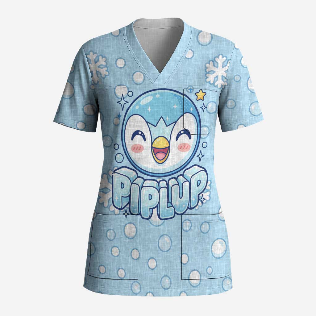 Piplup Scrub Top Cute Winter Snowflake Art