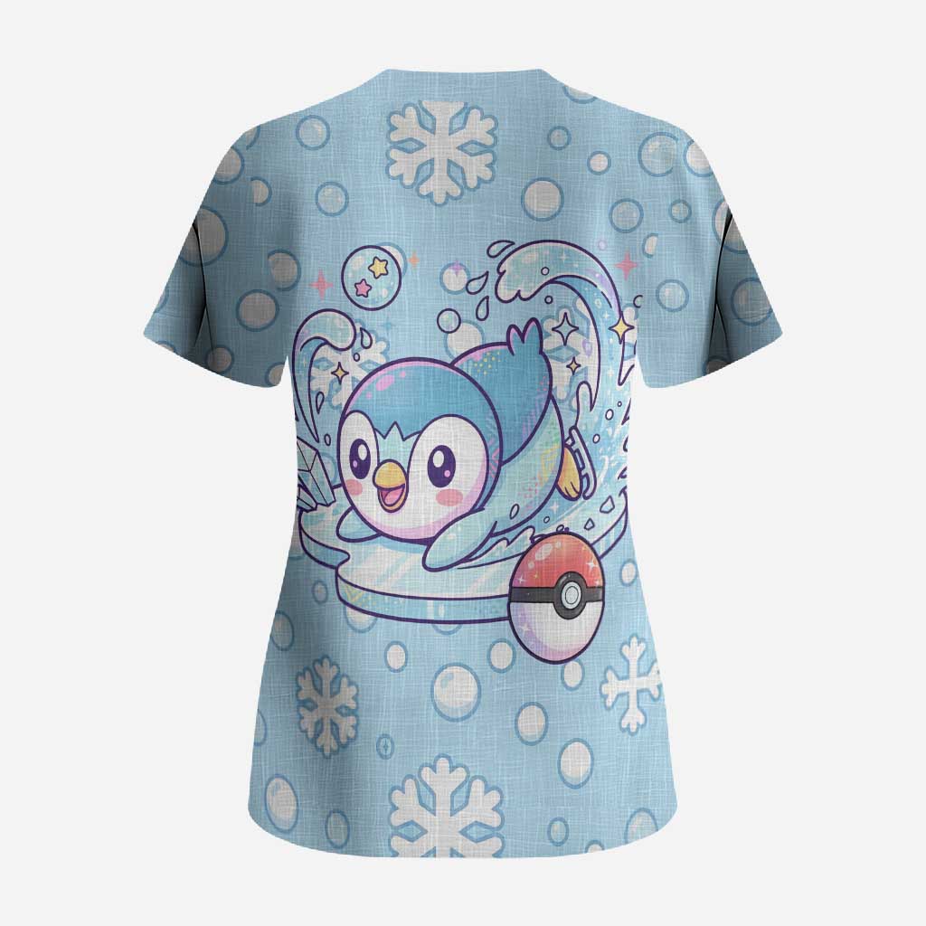 Piplup Scrub Top Cute Winter Snowflake Art