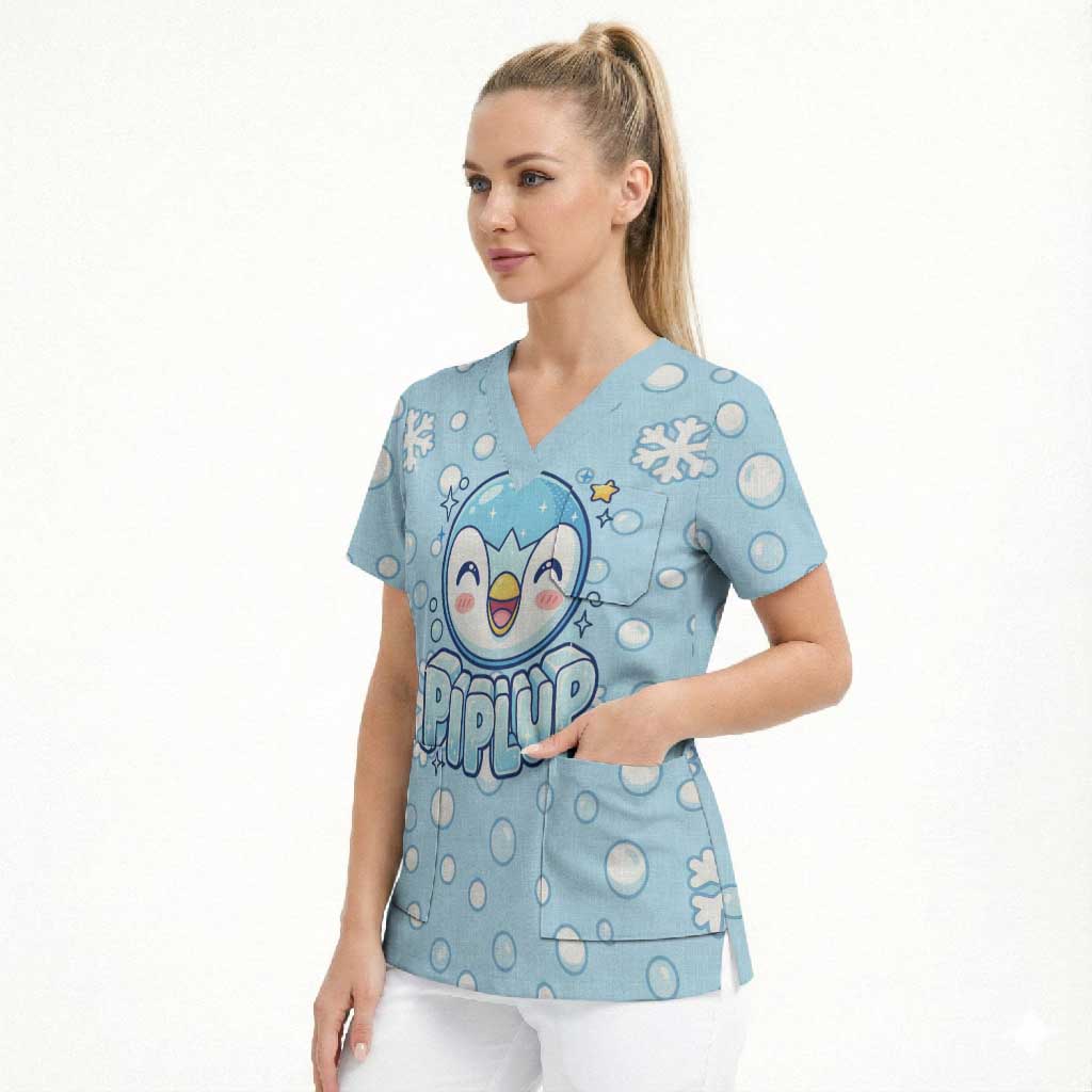Piplup Scrub Top Cute Winter Snowflake Art