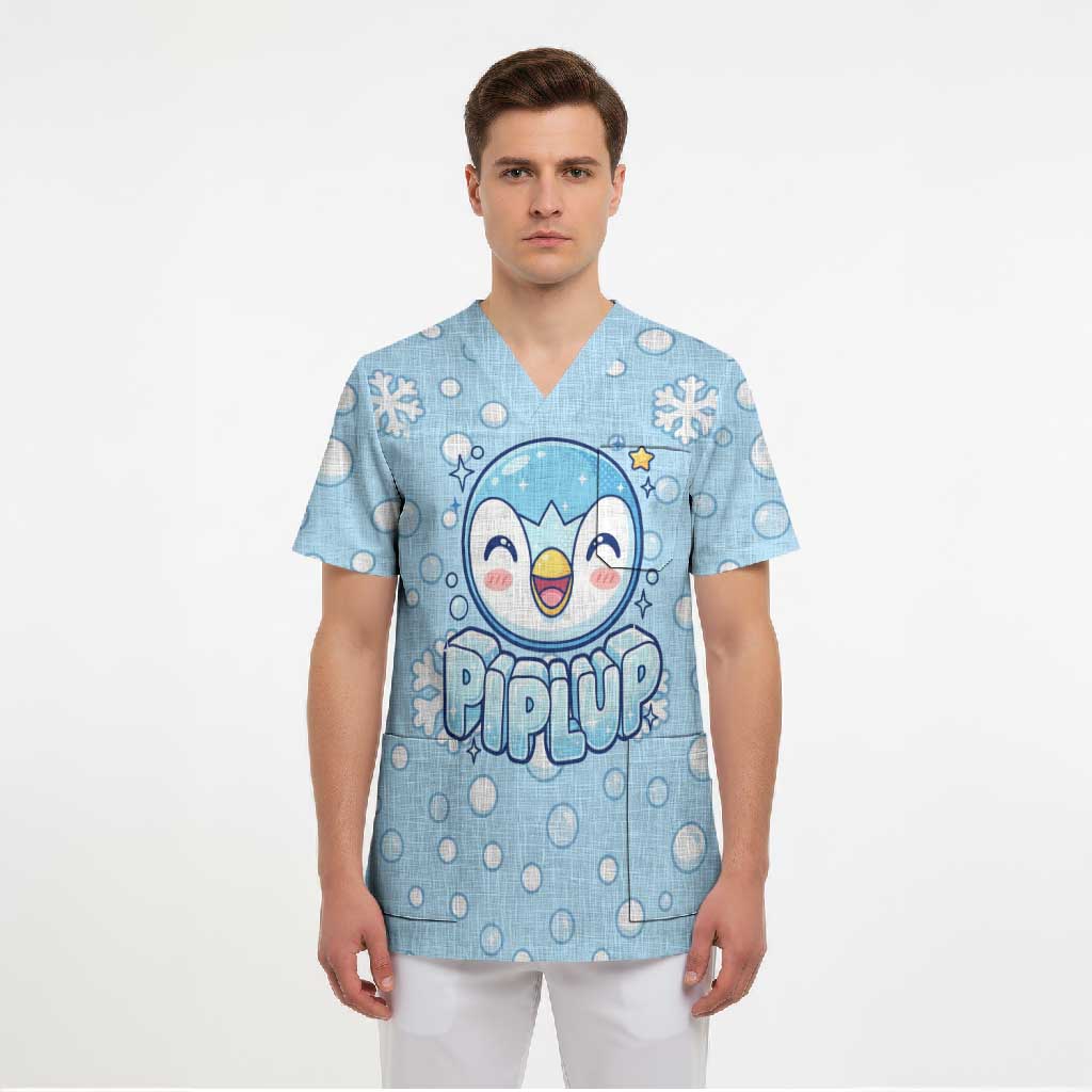 Piplup Scrub Top Cute Winter Snowflake Art