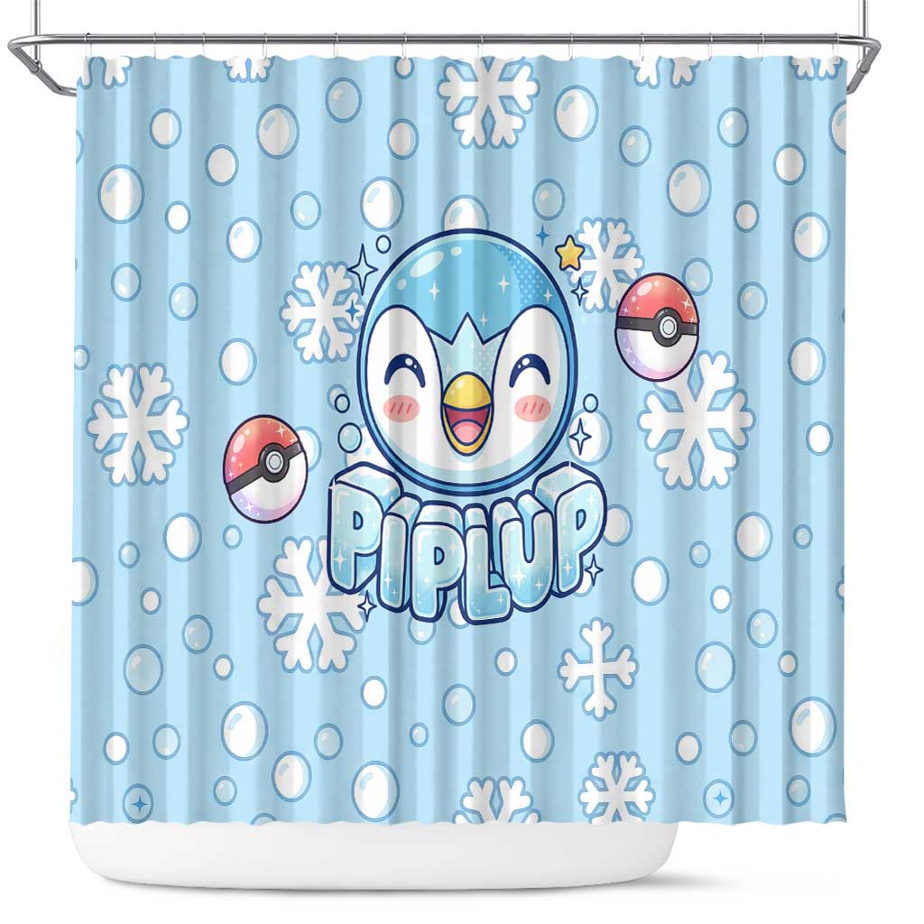 Piplup Shower Curtain Cute Winter Snowflake Art